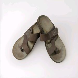 Clarks Artisan Sandals Womens 7M Shoes Brown Slides Leather Comfort Cork